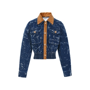 lefame拉飞姆2026春季复古蓝闪电扎花牛仔夹克外套