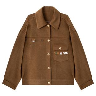 KEIKO 巴恩风复古咖色毛呢外套女25秋冬老钱风廓形小个子短款大衣