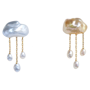 天然海水珍珠野生无核大溪地澳白keshi乌云白云时尚天气款18k耳钉