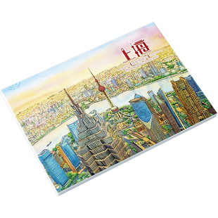 12张精美手绘明信片上海城市风景陆家嘴老外滩人民广场城隍庙淡彩