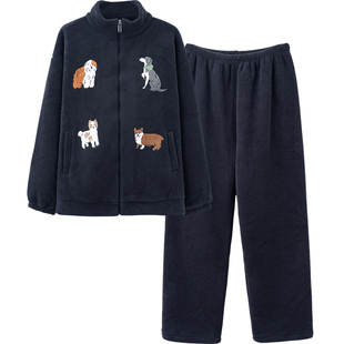 思莉太太情侣睡衣男士冬季羊羔绒加厚加绒可外穿女秋冬拉链家居服