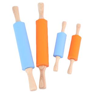 硅胶擀面杖 环保不粘实木手柄滚轴擀面棍棒儿童小号家用烘焙工具