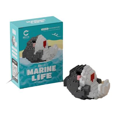 小颗粒海洋动物积木儿童益智拼装图玩具男女孩生日送礼物企鹅鲨鱼