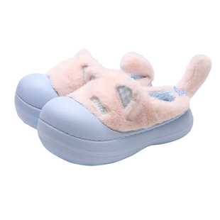 细细条可爱猫咪萝莉女生冬季室内外穿防滑毛毛鞋软厚底保暖棉拖鞋