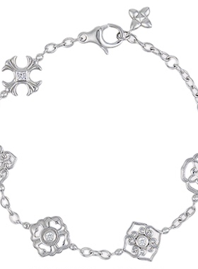 HERBE合璧 五代柿蒂纹样五花四叶草手链银色手饰 通勤时尚百搭女