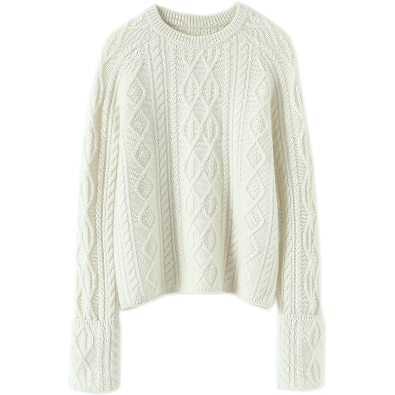 喜欢这个调调！自留纯山羊绒衫女翻边袖设计套头纯羊绒毛衣加厚