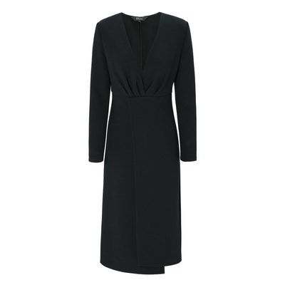 IDPAN女装长袖连衣裙冬季新款气质v领时尚百搭通勤精致小黑裙