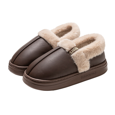 皮面防水棉拖鞋男包跟2025新款