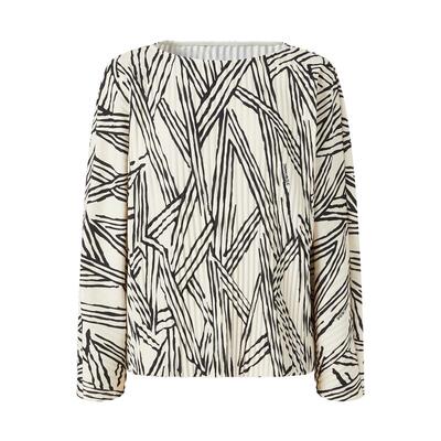 IMM尹默冬针织弹力布压褶条纹肌理logo印花圆领长袖上衣女