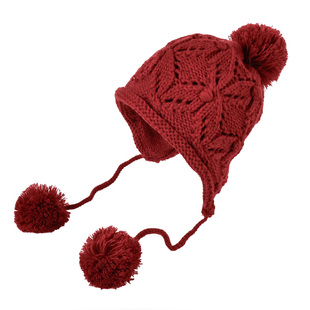 女童帽子秋冬季新款针织勾花洋气双层毛线护耳帽宝宝保暖毛球帽潮