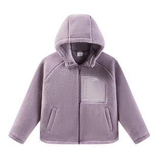 安踏儿童外套女童针织羊羔绒上衣2025秋冬新款加厚保暖连帽外套