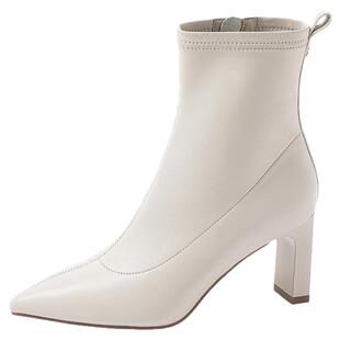 康莉高跟短靴女 冬季新款真皮高级感洋气靴子粗跟瘦瘦靴短筒