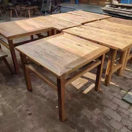 榆木八仙桌烧烤桌老榆木劈柴庭院餐桌自然风化老榆木火锅桌