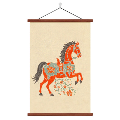 中古风骏马玄关装饰画2026新款