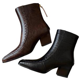 2688-5726气质高跟短靴女大码冬季新款显瘦瘦靴百搭加绒切尔西靴