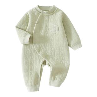 婧麒婴儿连体衣秋冬夹棉保暖哈衣新生宝宝长袖可爱外出爬服居家服