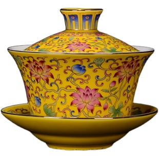 珐琅彩盖碗茶杯大号茶碗万花青花粉彩功夫茶三才敬茶碗杯陶瓷茶具