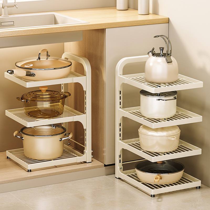 厨房锅具收纳架橱柜内分层置物架落地多层台面下水槽锅架子放锅架