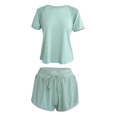 网纱透气运动服套装女短袖短裤