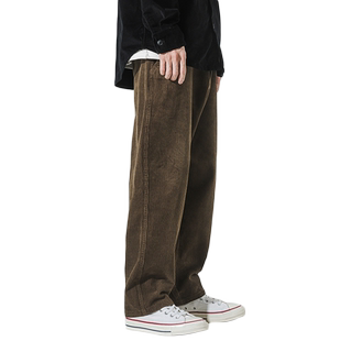豪霆.秋冬加绒宽松直筒灯芯绒休闲裤男士百搭复古工装条绒阔腿裤