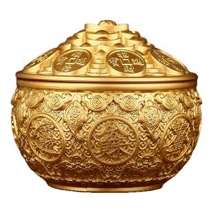 纯铜带盖金蟾聚宝盆摆件招财聚财大号八方来财聚宝盆家客厅装饰品