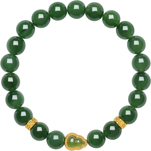 周六福周六福5D硬金和田玉金镶玉手串福禄葫芦首饰新年礼物