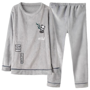 春秋款男士珊瑚绒睡衣男冬季秋冬款加厚法兰绒加绒套装男款家居服