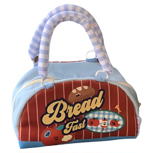 复古出游手提保龄球包女美式绒布小巧帆布包学生小众通勤包包手拎