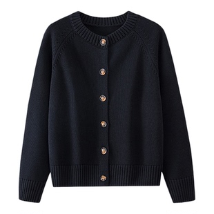 100%纯棉纯色开衫2025新款女士圆领毛衣外套外穿针织衫上衣宽松