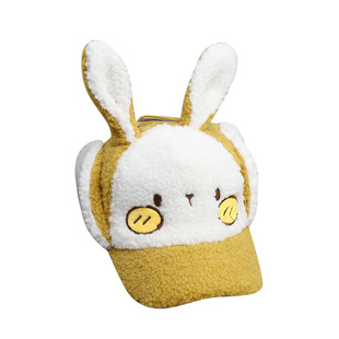 儿童帽子女秋冬可爱超萌兔耳朵鸭舌帽男童羊羔绒护耳保暖加绒帽潮