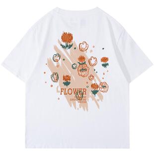 vintage港风白色短袖t恤女宽松大码韩版校园风减龄百搭半袖上衣潮