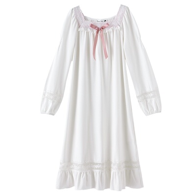 RoseTree纯棉长袖方领公主睡裙