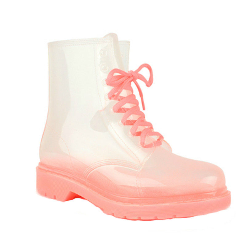 春秋季透明雨靴女士糖果色厚底系带保暖时尚潮流新款防滑特雨鞋
