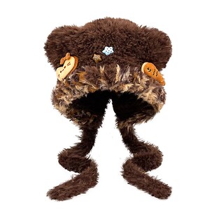 可爱咖色小鱼猫咪毛绒帽子女冬季显脸小雷锋帽保暖防寒甜美护耳帽