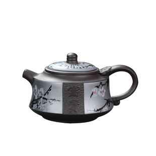 紫砂寒梅茶壶家用泡茶器陶瓷功夫茶具单品浮雕仿手绘中式茶杯复古