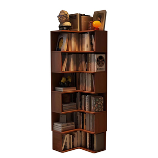 实木转角书架落地置物架一体靠墙角落三角柜转角书柜收纳储物柜子