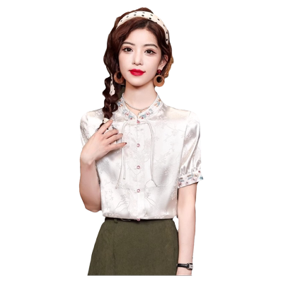 短袖t恤女2025夏季新款国风刺绣