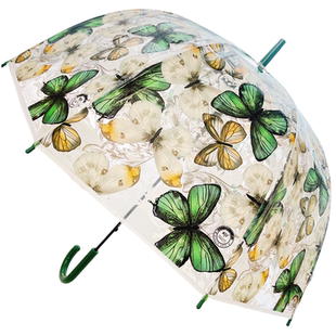 小清新网红女神蝴蝶抗风拱形复古轻量自动长柄可爱弯柄透明雨伞女