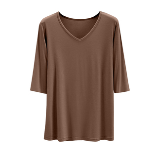 莫代尔V领五分袖t恤女夏季薄款中袖紧身打底衫内搭鸡心领半袖上衣