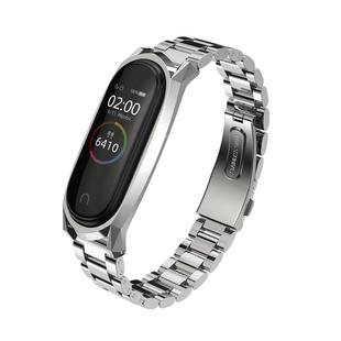 米布斯适用小米手环7/6/5/4表带腕带金属3nfc手腕带编织三珠不锈钢带手环带卡扣手链表链智能ins创意男生女士