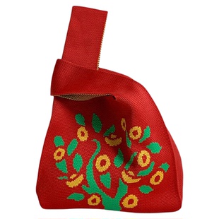 手提袋子针织手拎包时尚日式手挽手腕包溜娃手提袋外出上班小拎包