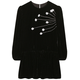 落落狷介黑色长袖连衣裙女2025年新款设计感小众复古风泡泡袖裙子