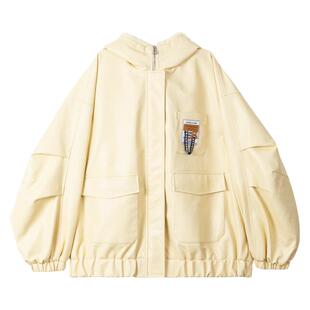 KEIKO [绗缝夹棉]羊羔毛连帽厚皮衣外套冬季高级感大翻领夹克棉衣