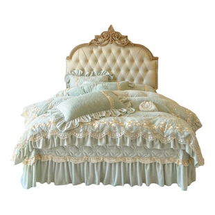 加厚高克重A类雕花牛奶绒夹棉床盖款四件套高端花边刺绣被套床品