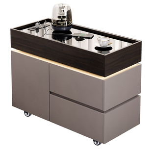 意式极简沙发边几轻奢高级感侧边柜带插座可移动茶几边柜带灯实木