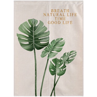 绿植ins风棉麻门帘房间隔断布艺装饰帘厨房半帘遮挡挂帘免打孔杆