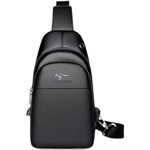 时尚胸包男款真皮感斜挎包2024新款男包双层多功能纯色单肩包潮