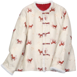 菲伊唐真丝羊毛提花中式棉衣服上衣女两面穿复古改良唐装貂毛外套