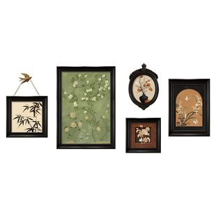 沙发背景墙挂画中古风客厅装饰画餐厅法式复古油画高级感组合壁画