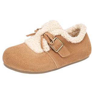 千百度加绒勃肯鞋女冬季2025新款百搭毛绒棉鞋女外穿厚底休闲单鞋